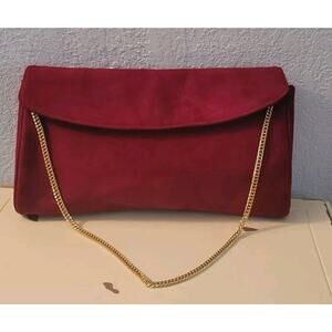 Frenchy of California Burgandy Suede Handbag Gold Chain Approximately 7x11
